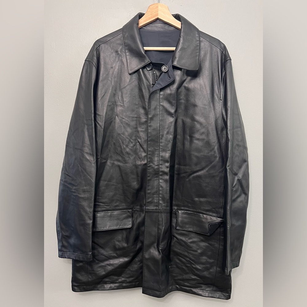 Unbranded Men’s Black Reversible Leather Jacket And Raincoat Chest 50”